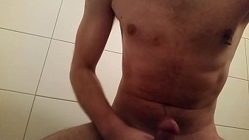 hot wanking in bathroom with huge cumshot