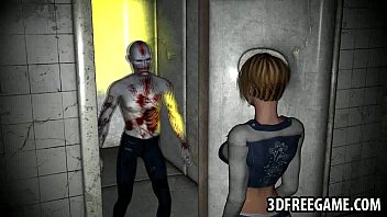 Short haired 3D blonde babe gets fucked by a zombie